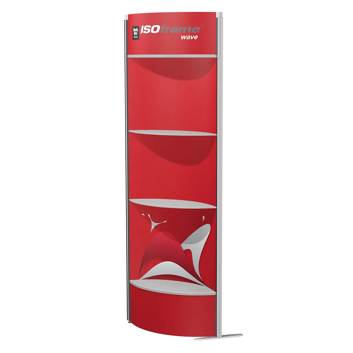 Panel with curved shelves and counter – Shelves and literature holders